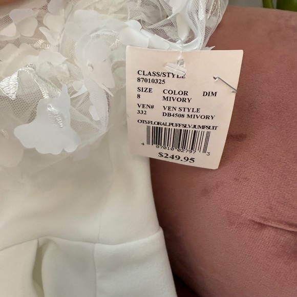 DB Studios Floral Puff Sleeve Jumpsuit Ivory Wedding Guest Party Cocktail Size 8 - Picture 7 of 7